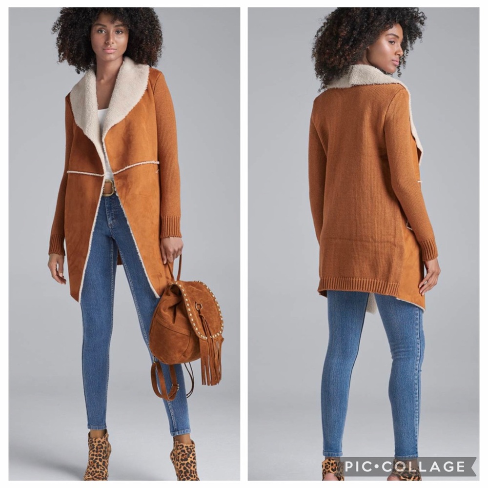 Venus Vicuña Faux Shearling Knit Cardigan Jacket Size XL